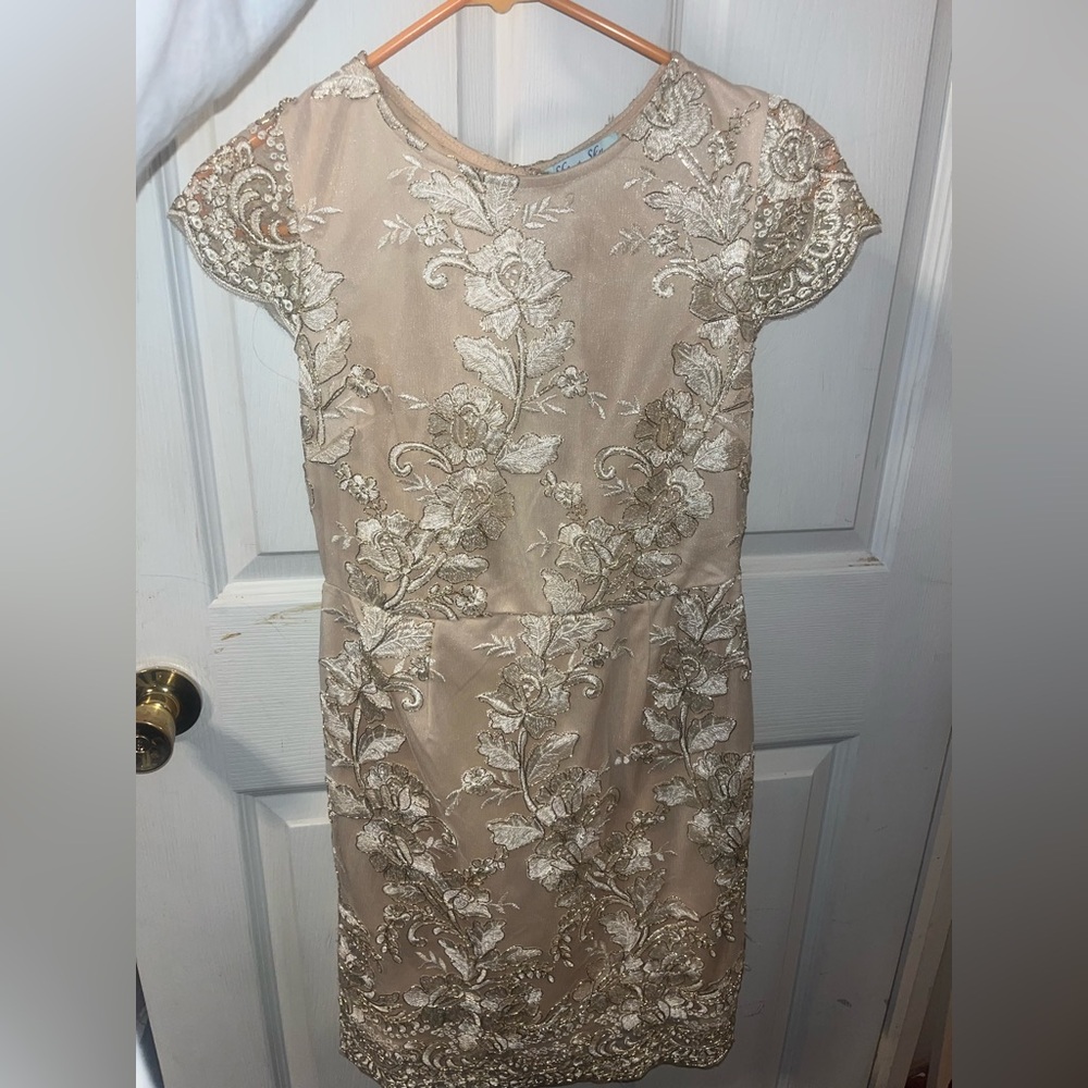 Gold Detailed Short Sleeve Mini Dress (WORN ONCE)